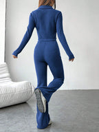 EZwear Zip Up Jacket & Flare Leg Pants shein