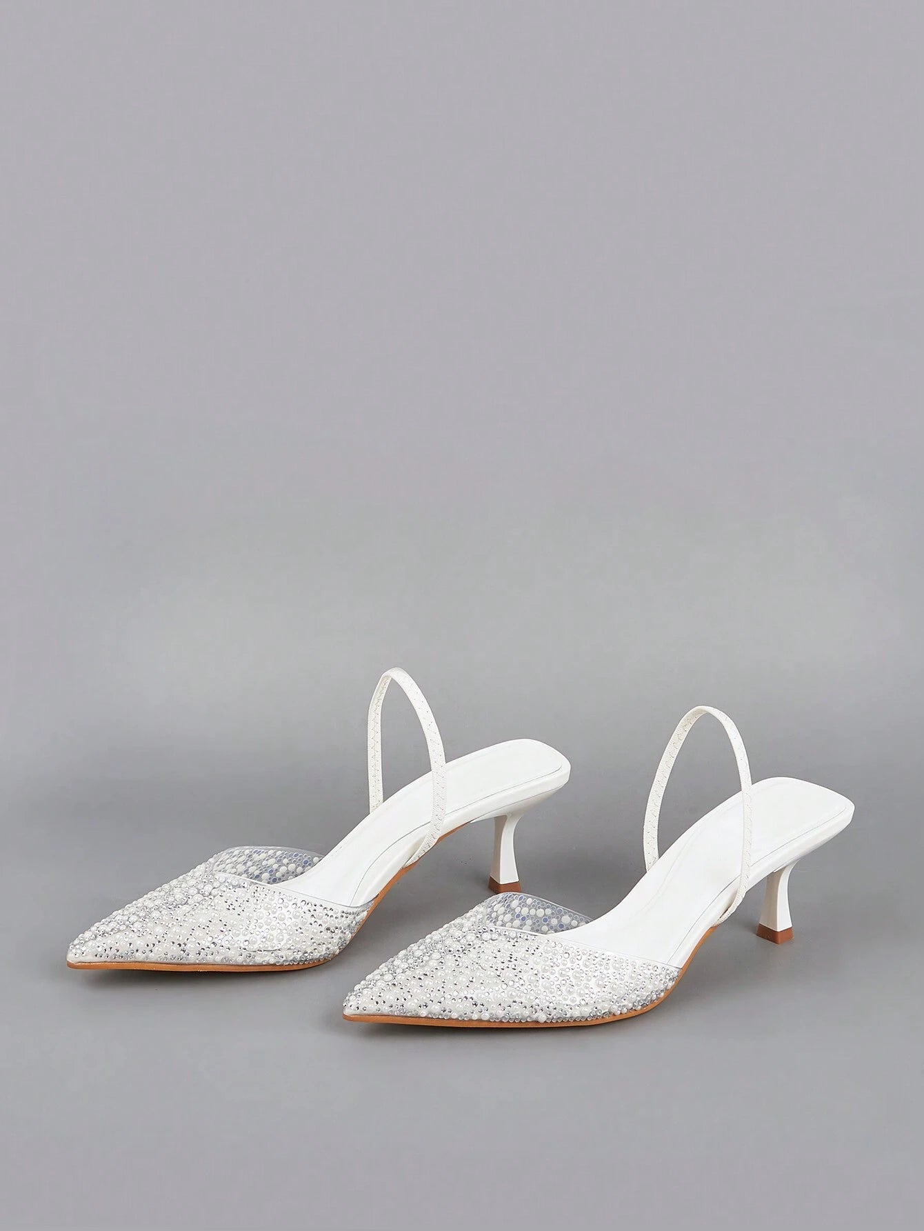 Elegant High Heel Sandals With Pointed Toe, Pearl & Rhinestone Detail, Ankle Strap shein