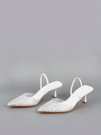 Elegant High Heel Sandals With Pointed Toe, Pearl & Rhinestone Detail, Ankle Strap shein