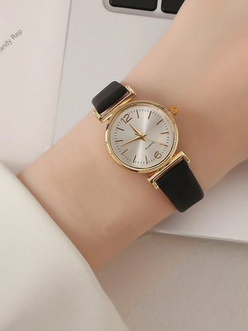 Elegant Round Dial Quartz Watch shein