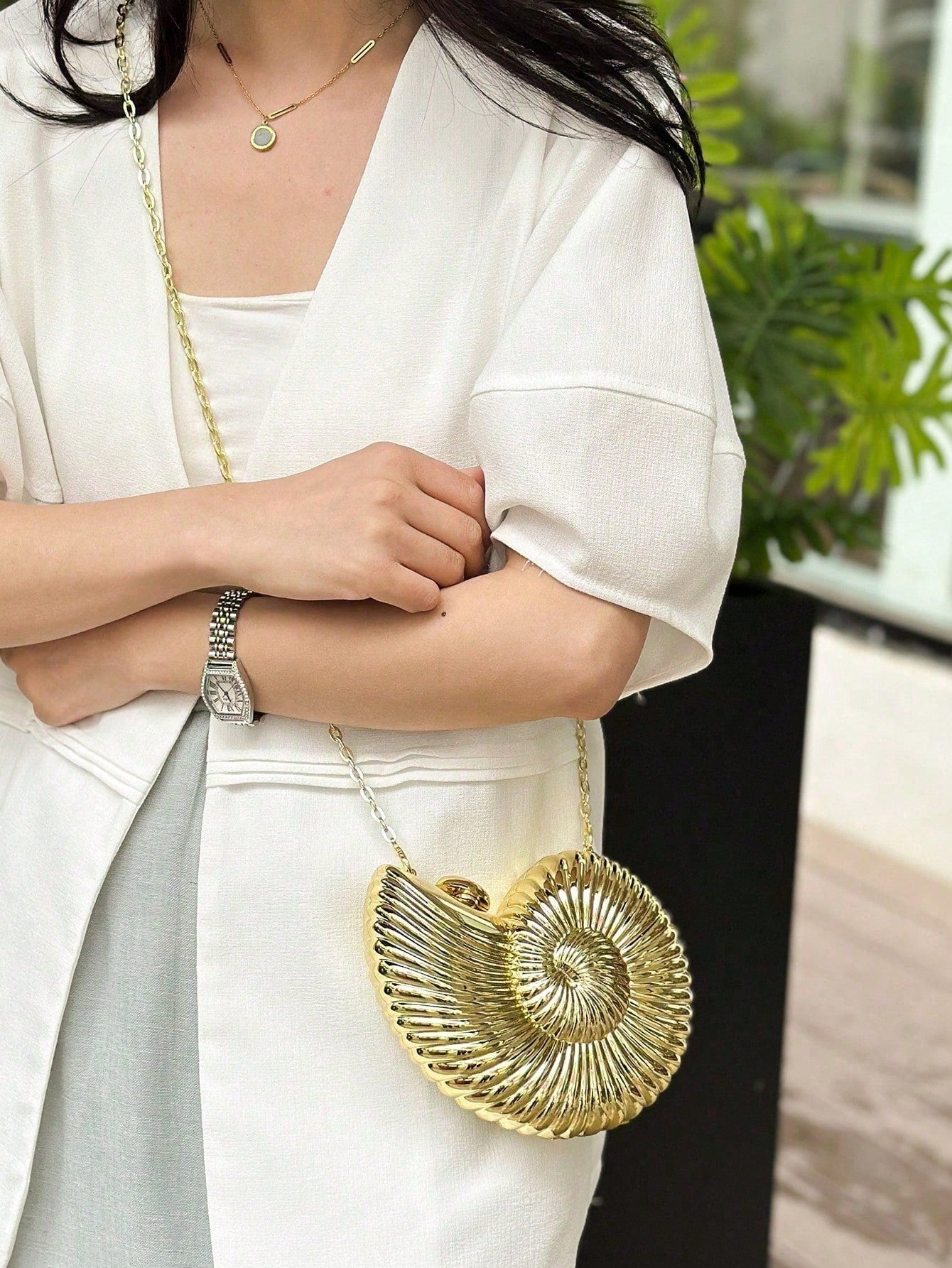 Fashionable Shiny Evening Bag With Chain Strap shein