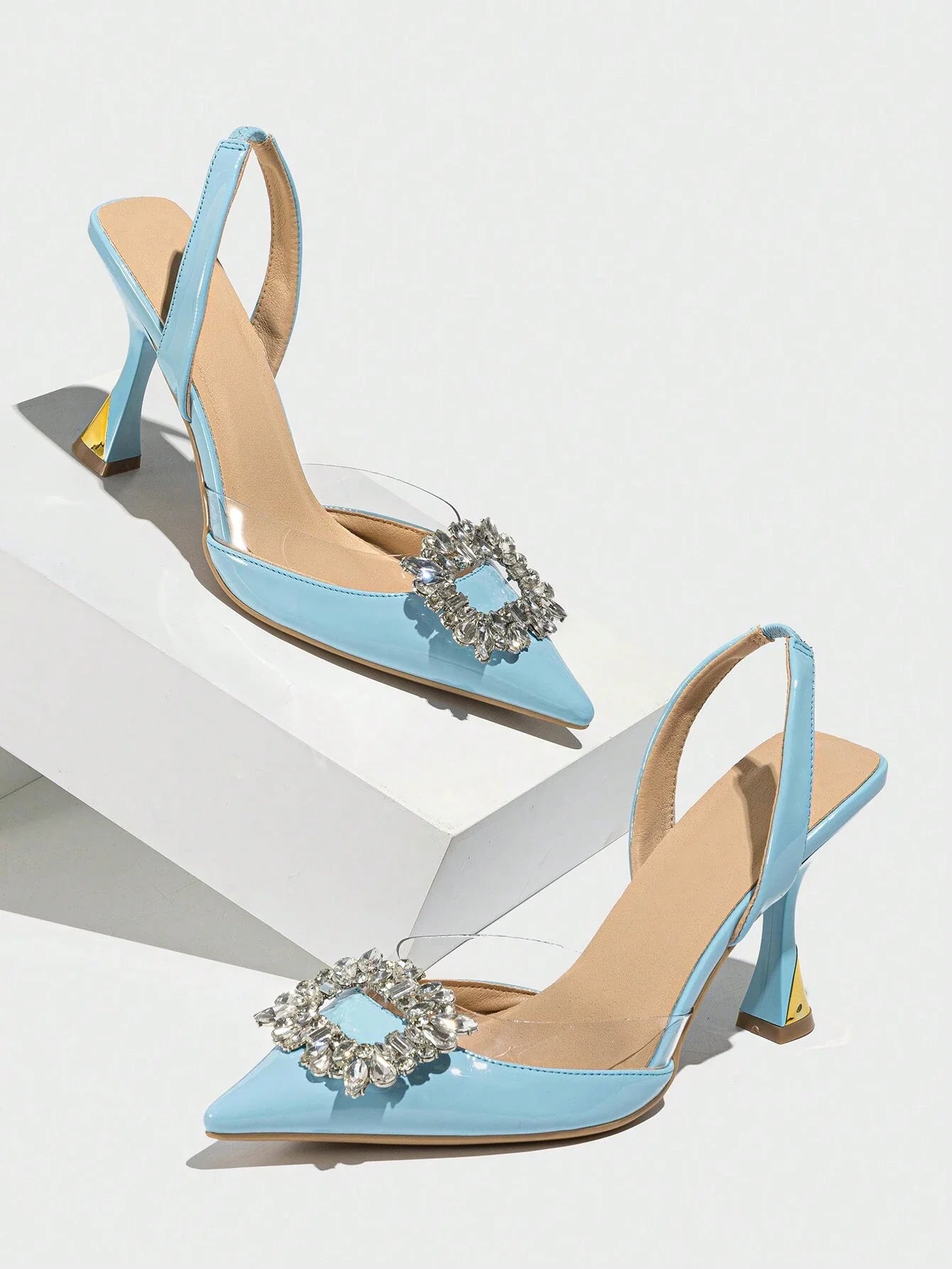 Women's Pointed Toe High Heels With Rhinestone Decoration shein