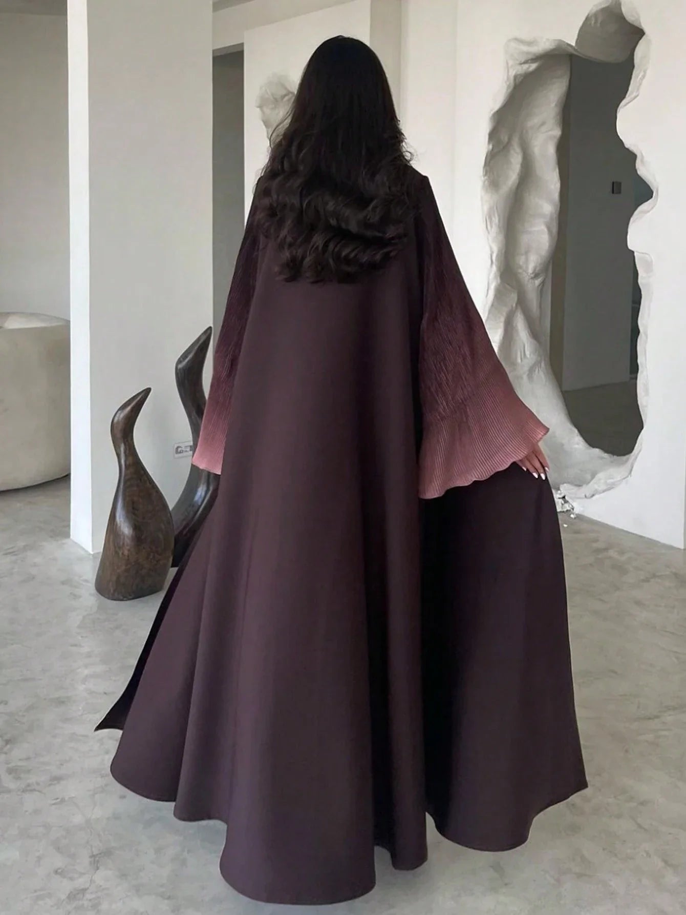 Elegant Women's Long Abaya With Pleated Bell Sleeves shein