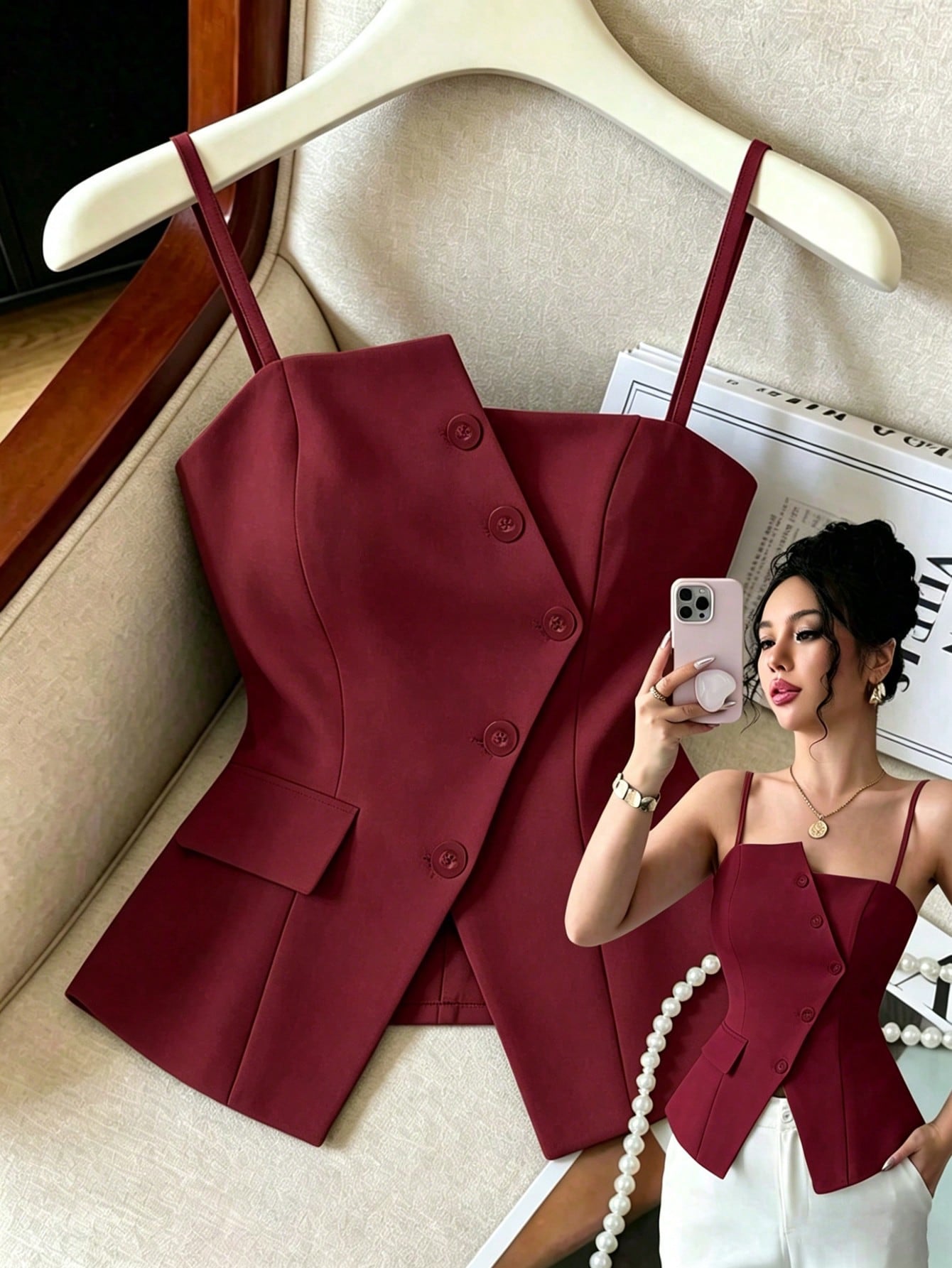 ashionable Versatile Commuting Casual Cinched Waist Camisole shein