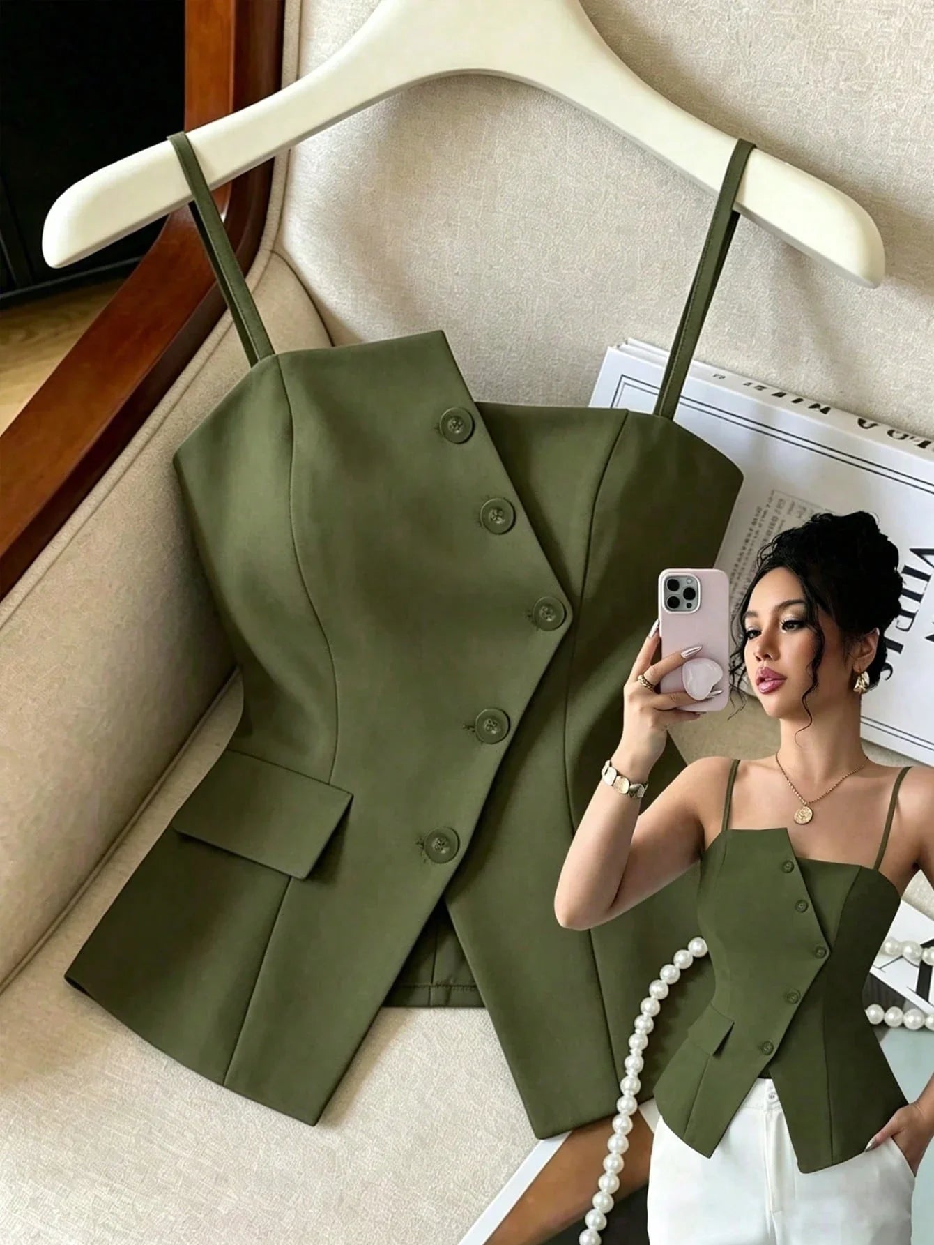 ashionable Versatile Commuting Casual Cinched Waist Camisole shein