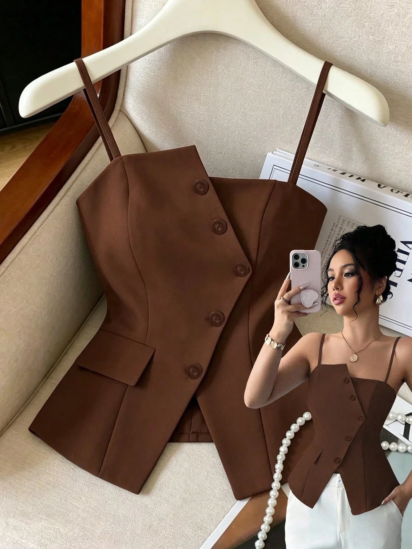 ashionable Versatile Commuting Casual Cinched Waist Camisole shein
