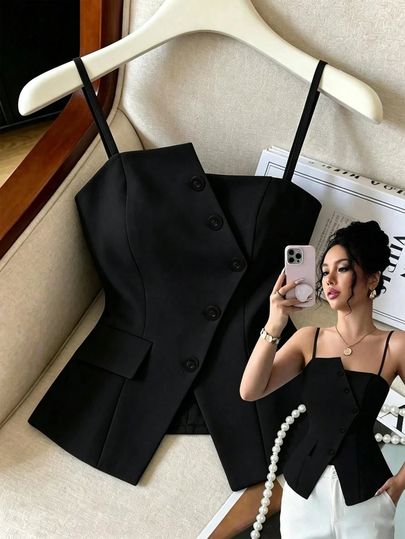 ashionable Versatile Commuting Casual Cinched Waist Camisole shein