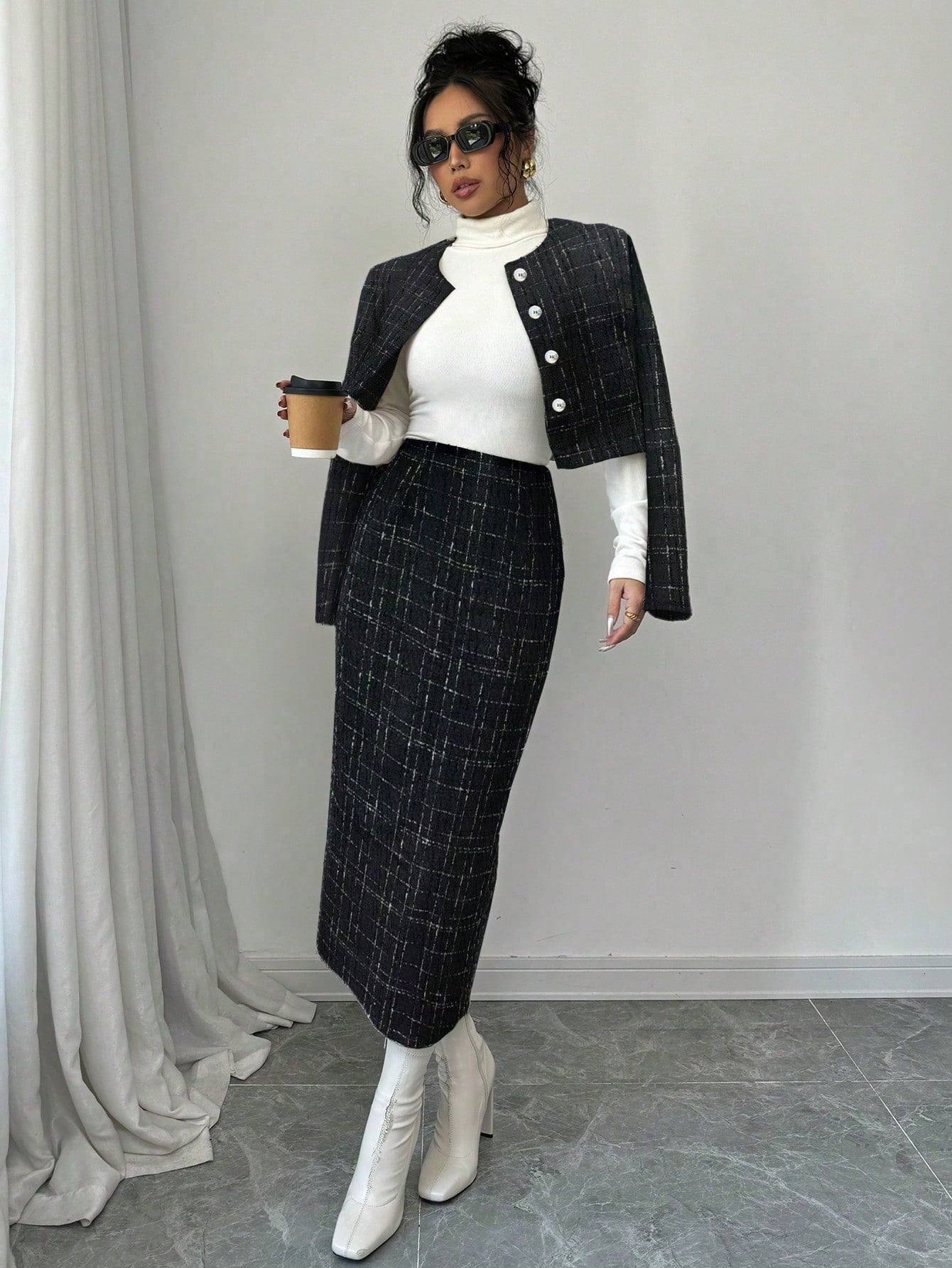 Selianne Elegant Plaid Short Jacket And Mini Skirt