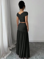 Women Solid Color Fitted Simple Top And Skirt shein