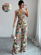 Women Elegant Yellow Floral Outfit shein