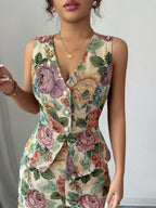 Women Elegant Yellow Floral Outfit shein
