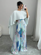 Elegant Romantic Print Patchwork Pleated Hem Dress shein