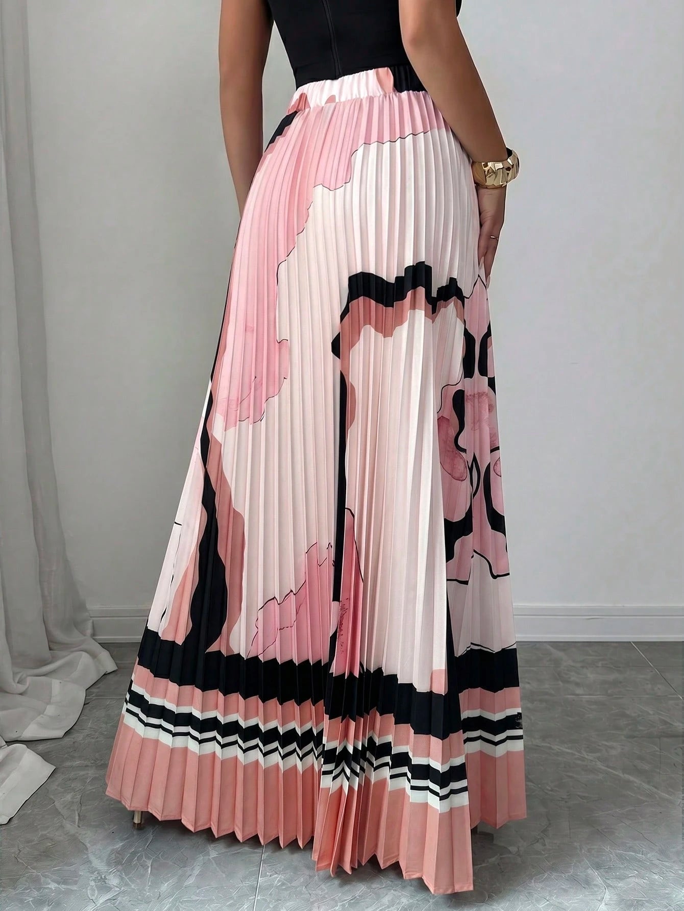 Women's Summer Marble Print Digital Positioning Printed Skirt