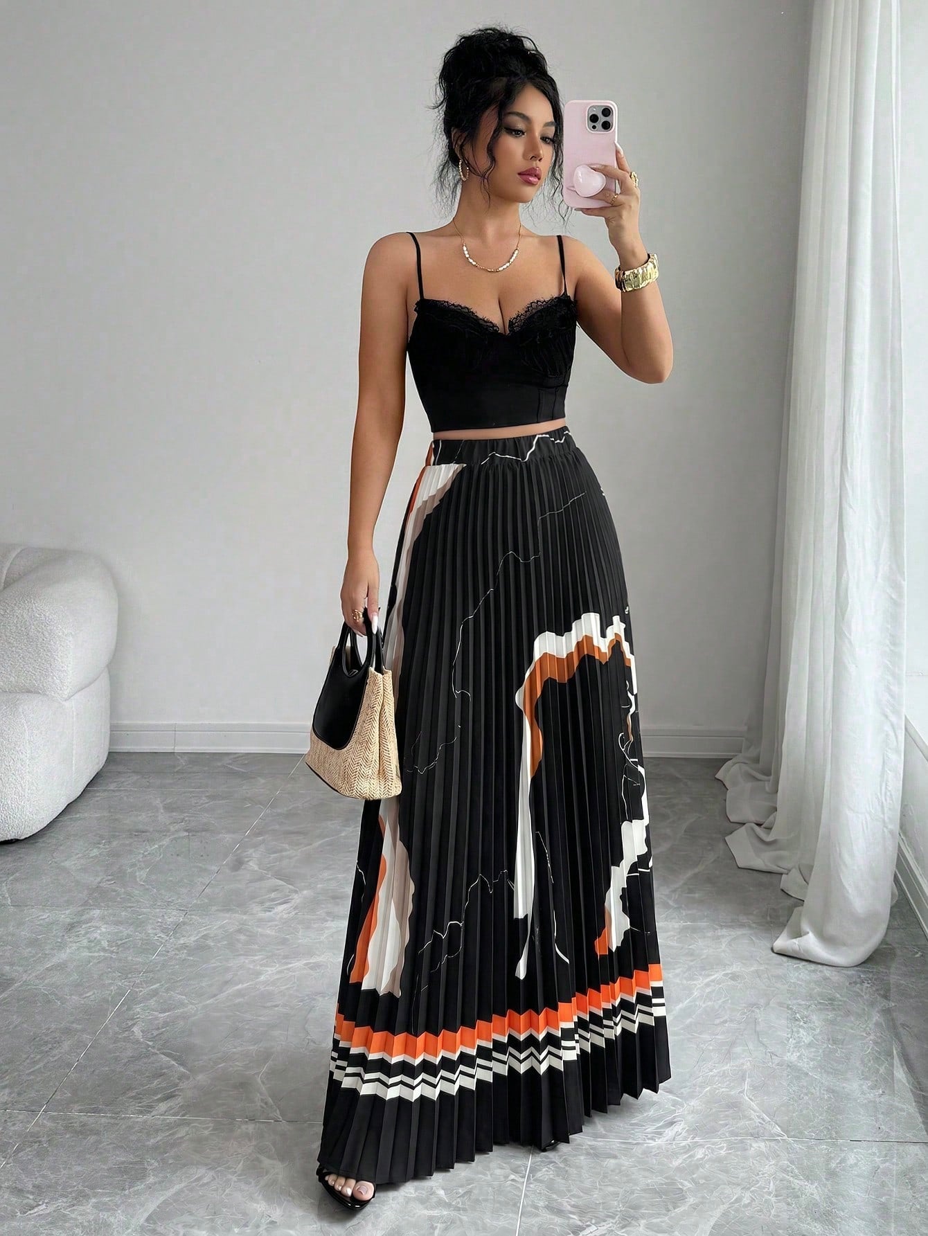 Women's Summer Marble Print Digital Positioning Printed Skirt