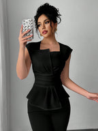 Elenzga Women Casual Office Asymmetrical Collar Sleeveless Blouse shein