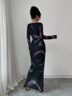 Women's Elegant Elastic Ombre Printed Mesh Ruched Bodycon Maxi Dress shein