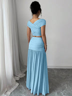 2pcs/Set Women Solid Color Fitted Simple Top And Skirt shein