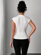Elenzga Women Casual Office Asymmetrical Collar Sleeveless Blouse shein