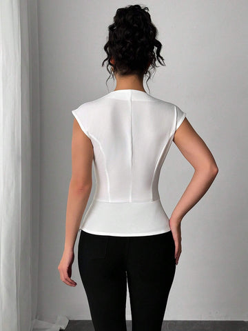 Elenzga Women Casual Office Asymmetrical Collar Sleeveless Blouse