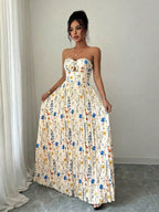 Women's Twist-Knot Printed Smock Pleated Swing Maxi Casual Vacation Elegant Dress shein