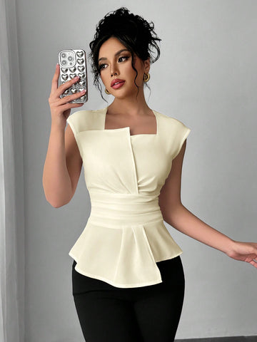 Elenzga Women Casual Office Asymmetrical Collar Sleeveless Blouse