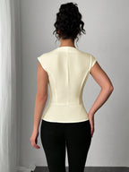 Elenzga Women Casual Office Asymmetrical Collar Sleeveless Blouse shein