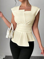 Elenzga Women Casual Office Asymmetrical Collar Sleeveless Blouse shein