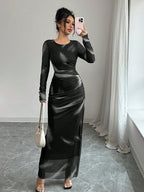 Women's Elegant Gradient Colored Print Mesh Ruffled Bodycon Maxi Dress shein