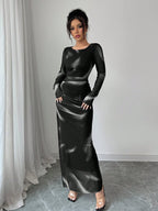 Women's Elegant Gradient Colored Print Mesh Ruffled Bodycon Maxi Dress shein