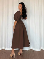 Women's Elegant Chic Minimalist Ruffle Hem Puff Sleeve A-Line Dress