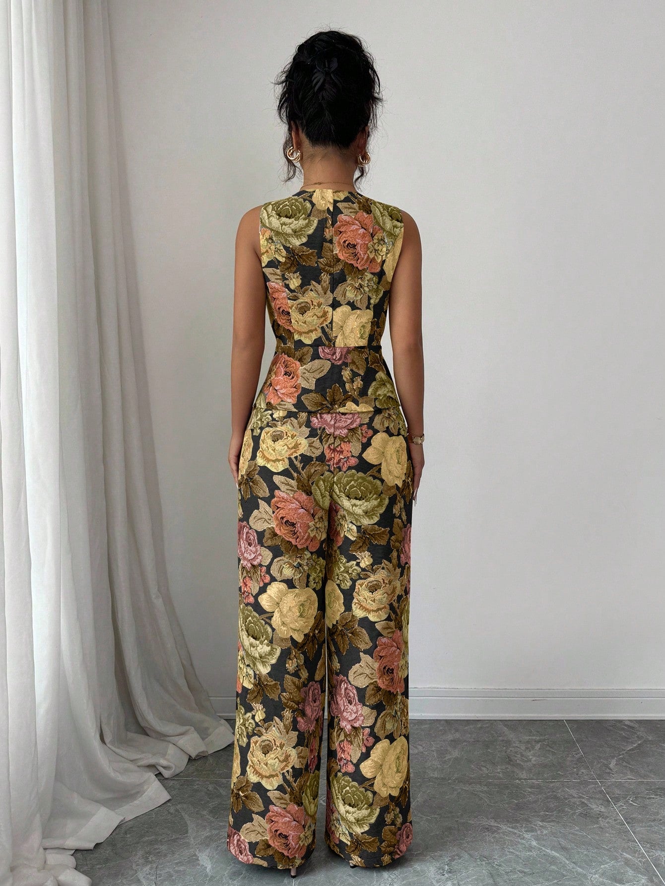 Women Elegant Yellow Floral Outfit shein
