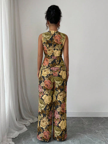 Women Elegant Yellow Floral Outfit