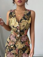 Women Elegant Yellow Floral Outfit shein