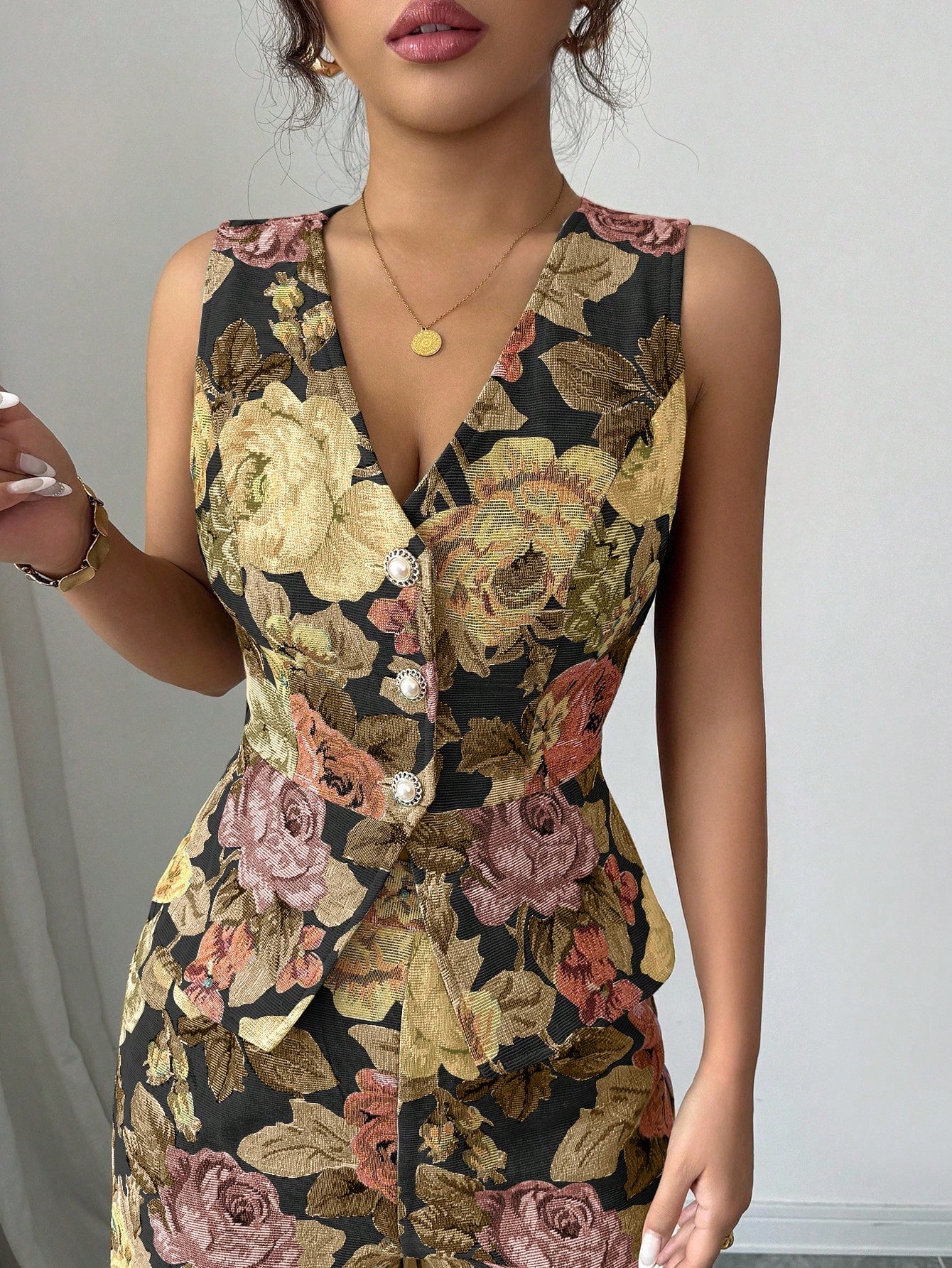 Women Elegant Yellow Floral Outfit shein