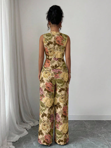 Women Elegant Yellow Floral Outfit