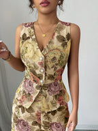 Women Elegant Yellow Floral Outfit shein