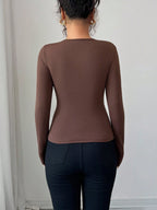 Women's Solid Color Ring Design Fitted Long Sleeve T-Shirt shein