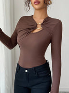 Women's Solid Color Ring Design Fitted Long Sleeve T-Shirt shein