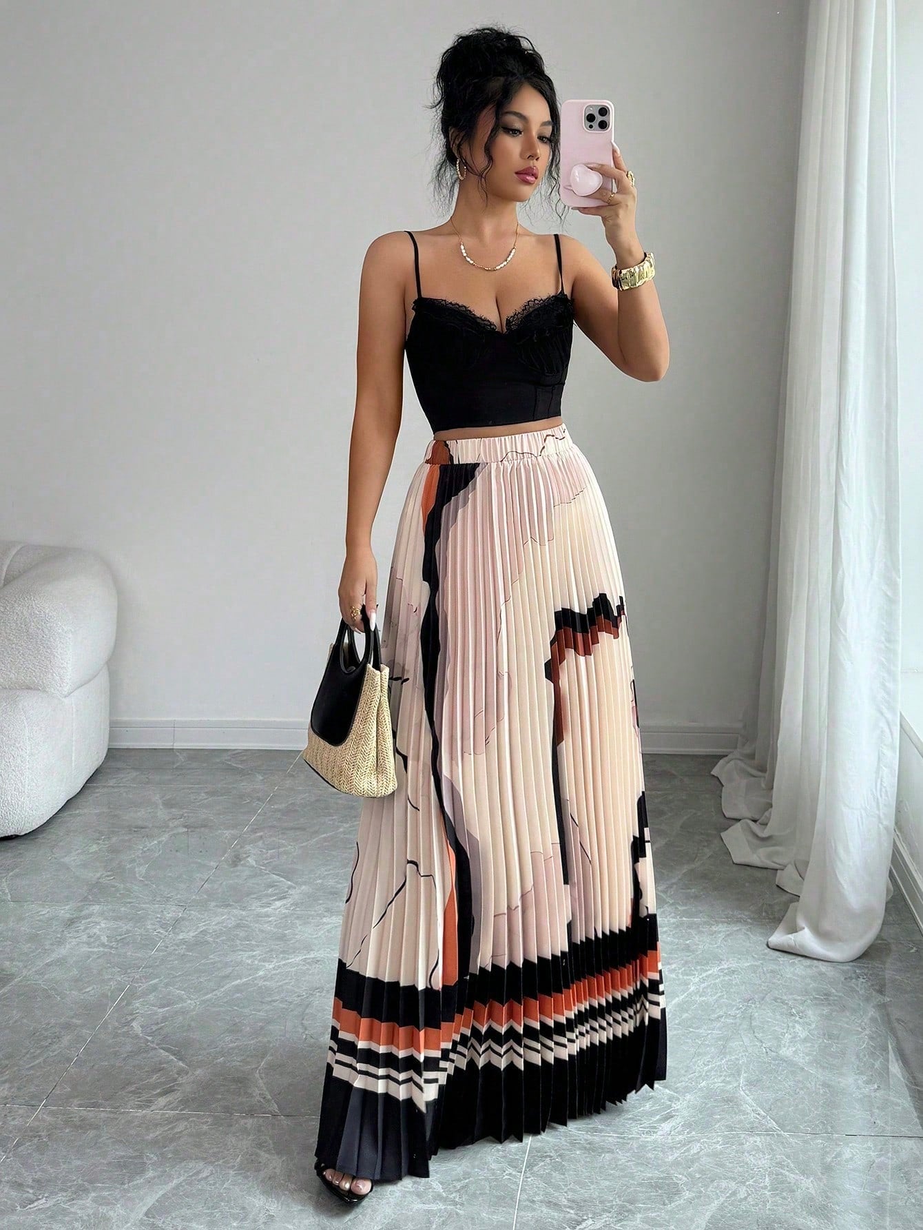 Women's Summer Marble Print Digital Positioning Printed Skirt