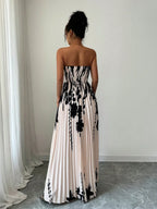 Women's Twist-Knot Printed Smock Pleated Swing Maxi Casual Vacation Elegant Dress shein
