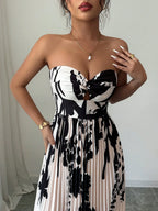 Women's Twist-Knot Printed Smock Pleated Swing Maxi Casual Vacation Elegant Dress shein