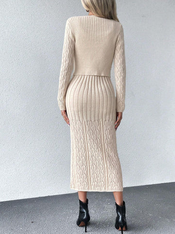 Essnce Cable Knit Cami Sweater Dress & Cardigan shein