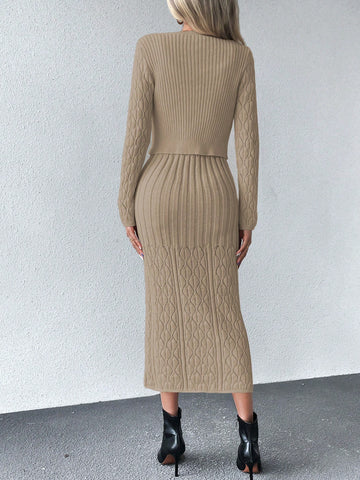 Essnce Cable Knit Cami Sweater Dress & Cardigan shein