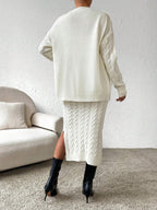 Essnce Cable Knit Drop Shoulder Cardigan & Knit Skirt shein