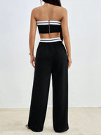 Essnce Contrast Trim Tube Top & Wide Leg Pants shein