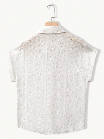 Essnce Eyelet Embroidery Batwing Sleeve Shirt shein