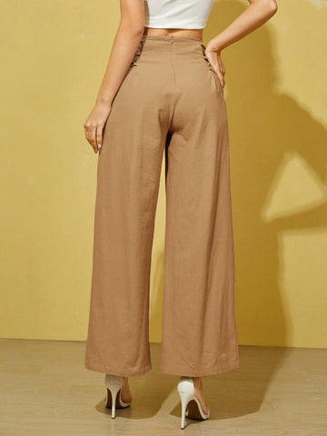 Essnce Lace Up Side Wide Leg Pants shein