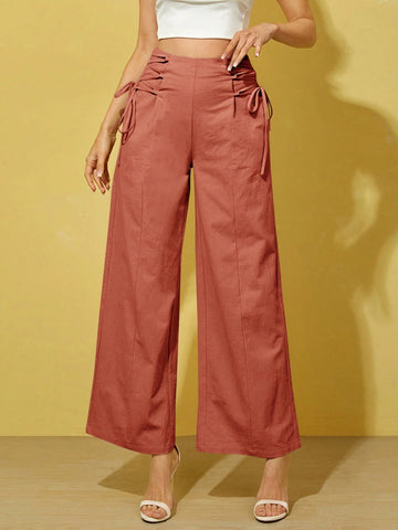 Essnce Lace Up Side Wide Leg Pants shein