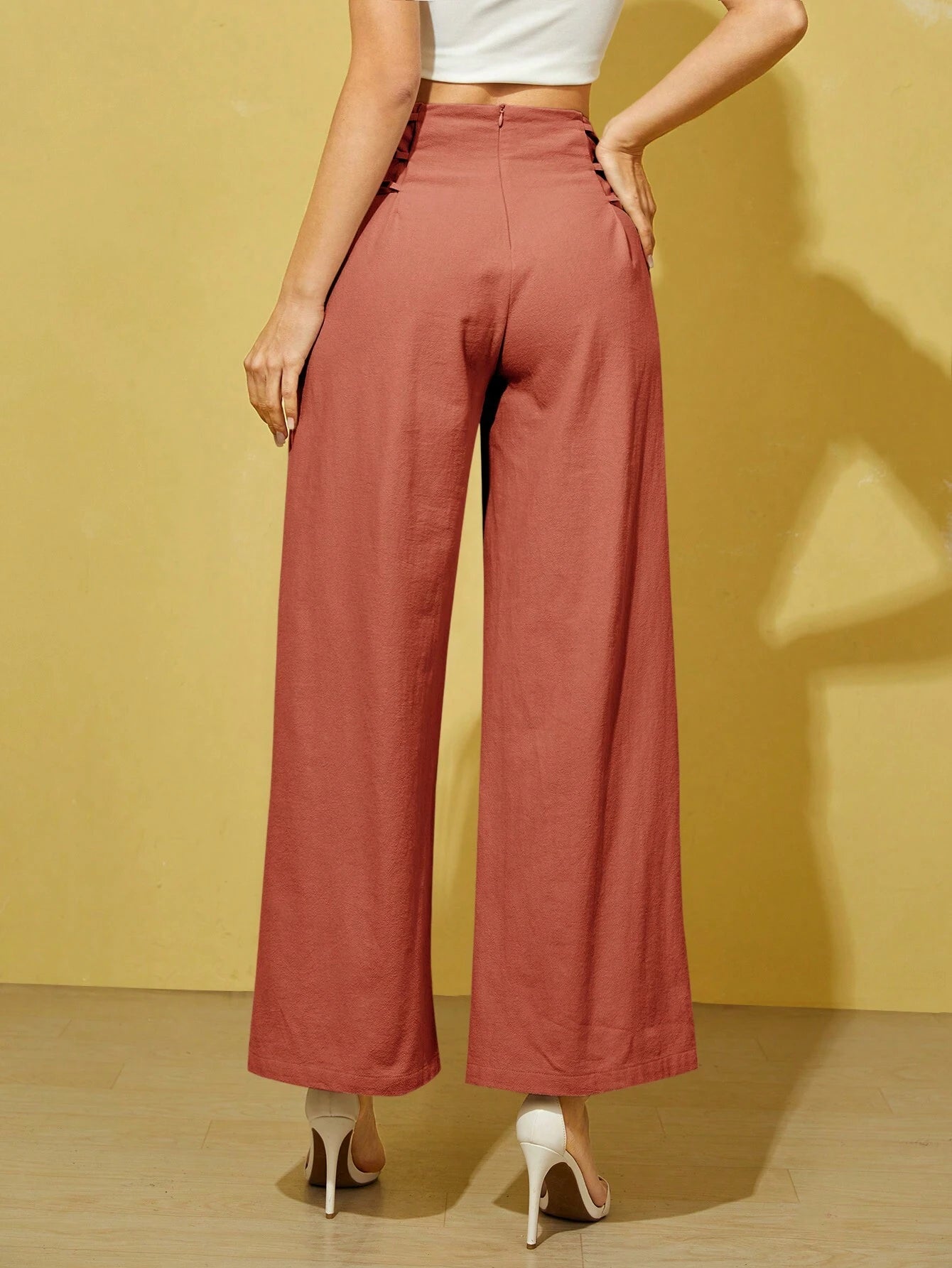 Essnce Lace Up Side Wide Leg Pants shein