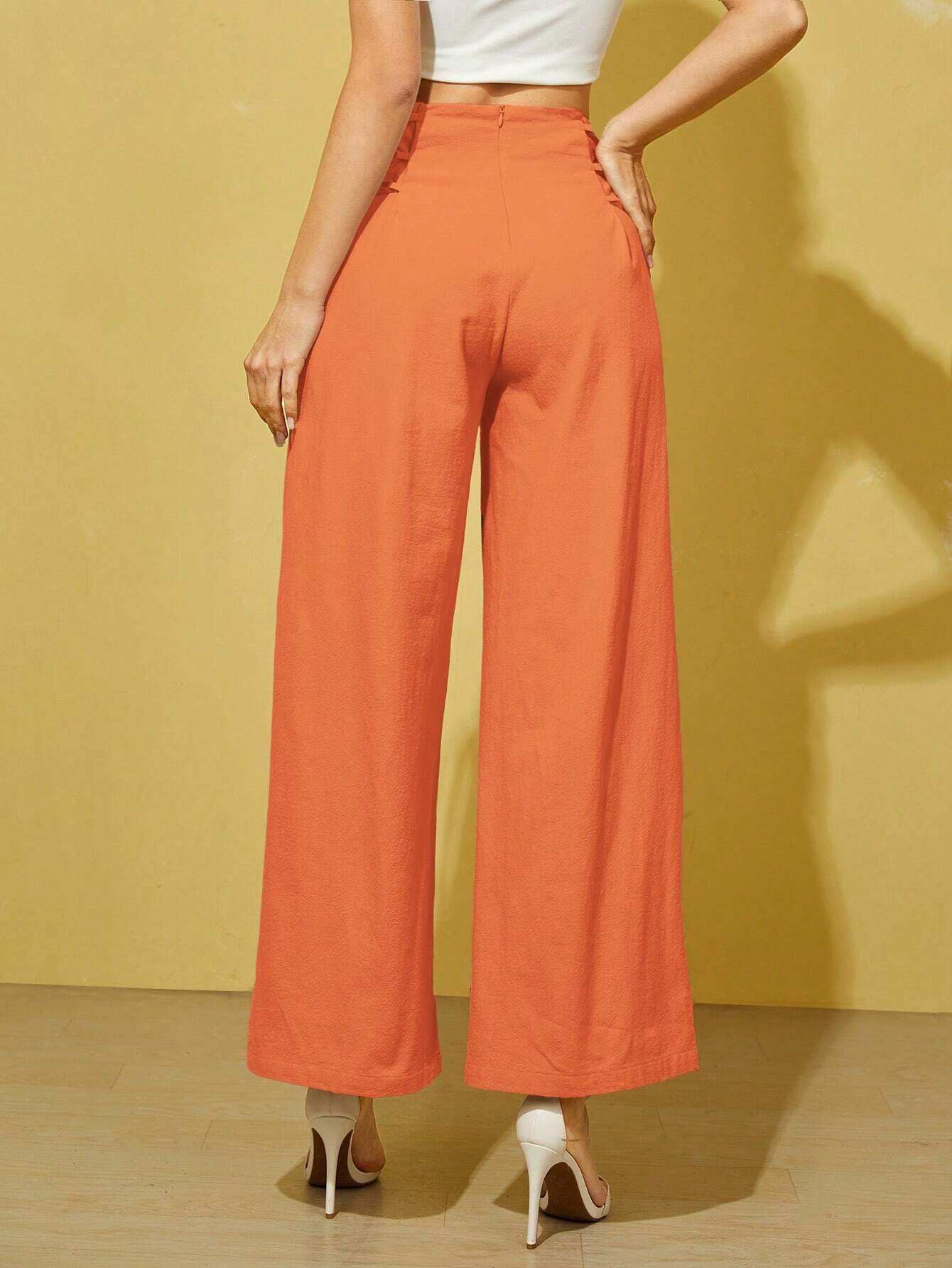 Essnce Lace Up Side Wide Leg Pants shein